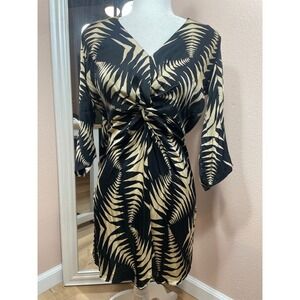 Ba&sh Twist Front Fern Print V-Neck Mini Dress Black Tan Size 1 Small